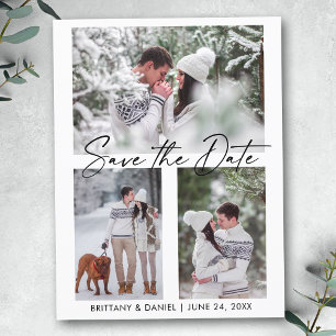Modern Calligraphy Ink 3 Photos Save The Date Postcard