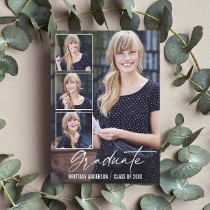 Modern Calligraphy Ink 4 Photo Graduation Announcement