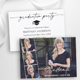 Modern Calligraphy Ink 4 Photo Graduation Party Invitation