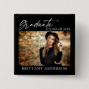 Modern Calligraphy Ink Graduate Photo Black Square 2 Inch Square Button