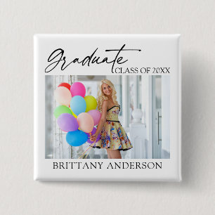 Modern Calligraphy Ink Graduate Photo Square 2 Inch Square Button