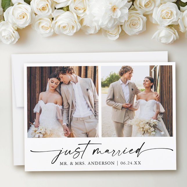 Modern Calligraphy Ink Pen 2 Photos Wedding Announcement (Customize to add text to back of card.)