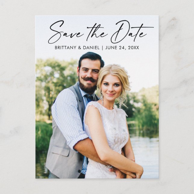 Modern Calligraphy Ink Pen Save The Date Photo Postcard (Front)