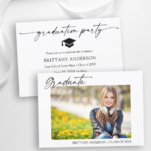 Modern Calligraphy Ink Photo Graduation Party Invitation