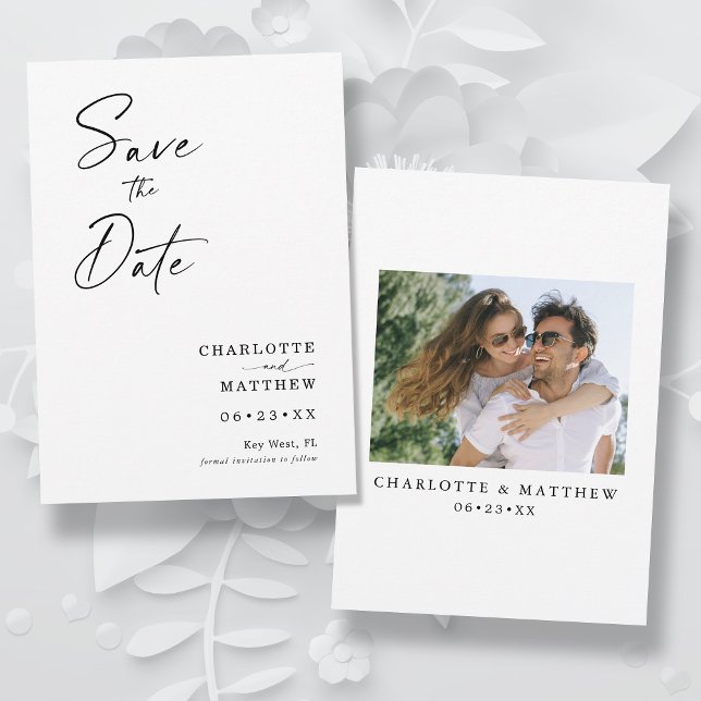 Modern Calligraphy Ink Script 1 Photo Save The Date (The card color can easily be changed by selecting "Edit Design")