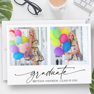 Modern Calligraphy Ink Script 2 Photo Graduation Announcement