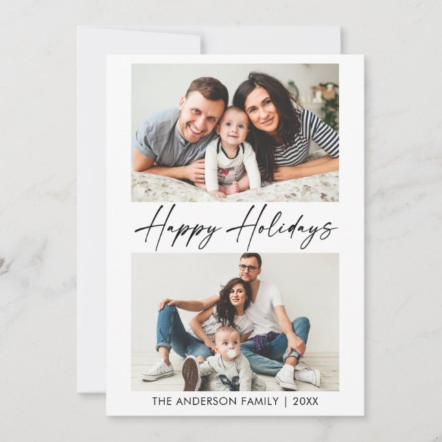 Modern Calligraphy Ink Script 2 Photo Holiday Card (Front)