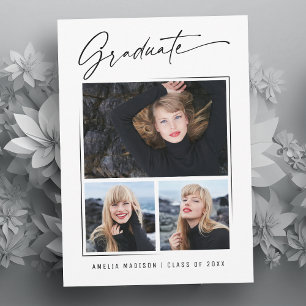 Modern Calligraphy Ink Script 3 Photo Graduate Announcement