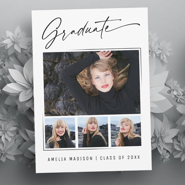 Modern Calligraphy Ink Script 4 Photo Graduate Announcement (Creator Uploaded)
