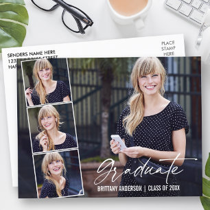 Modern Calligraphy Ink Script 4 Photo Graduation Postcard