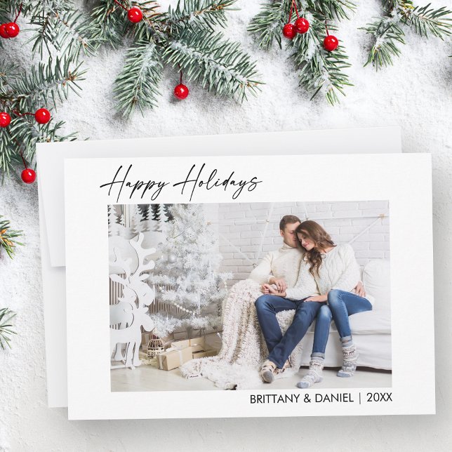Modern Calligraphy Ink Script Couple Photo Holiday Card (Customize to change your personalized text size or style.)