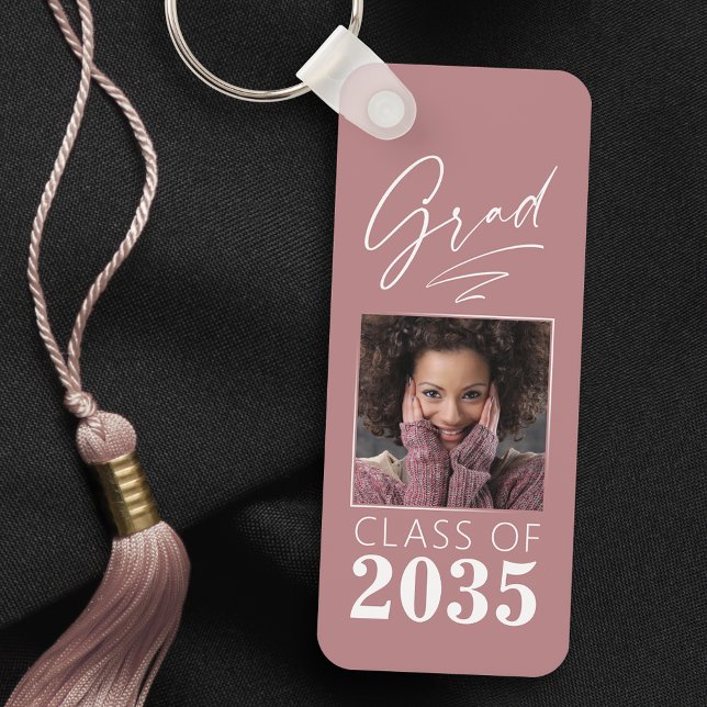 Modern Calligraphy Ink Script Grad Photo 2 Sided Keychain (Creator Uploaded)