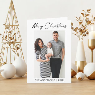 Modern Calligraphy Ink Script Photo Christmas Fold Holiday Card