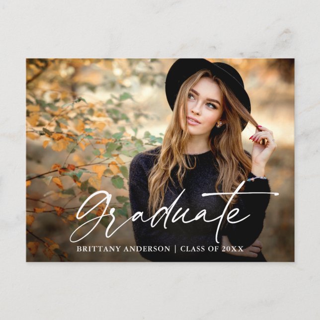 Modern Calligraphy Ink Script Photo Graduation  Postcard (Front)