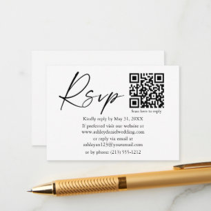 Modern Calligraphy Ink Script QR Wedding RSVP Enclosure Card