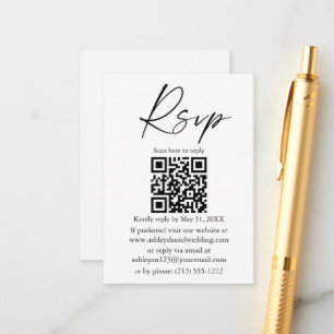 Modern Calligraphy Ink Script Wedding QR RSVP Enclosure Card