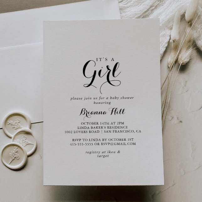 Modern Calligraphy It's A Girl Baby Shower Invitation (Creator Uploaded)