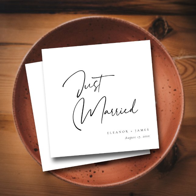 Modern Calligraphy Just Married : Personalized Napkin (Modern Calligraphy Just Married _ Personalized Napkins)