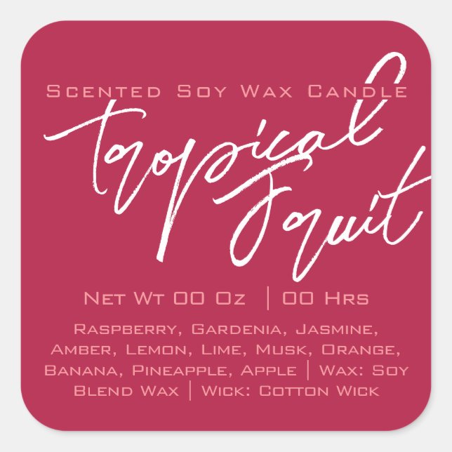 Modern Calligraphy Lettering Dark Pink Candle Square Sticker (Front)