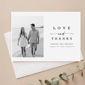 Modern Calligraphy Lettering Wedding Photo Thank You Card