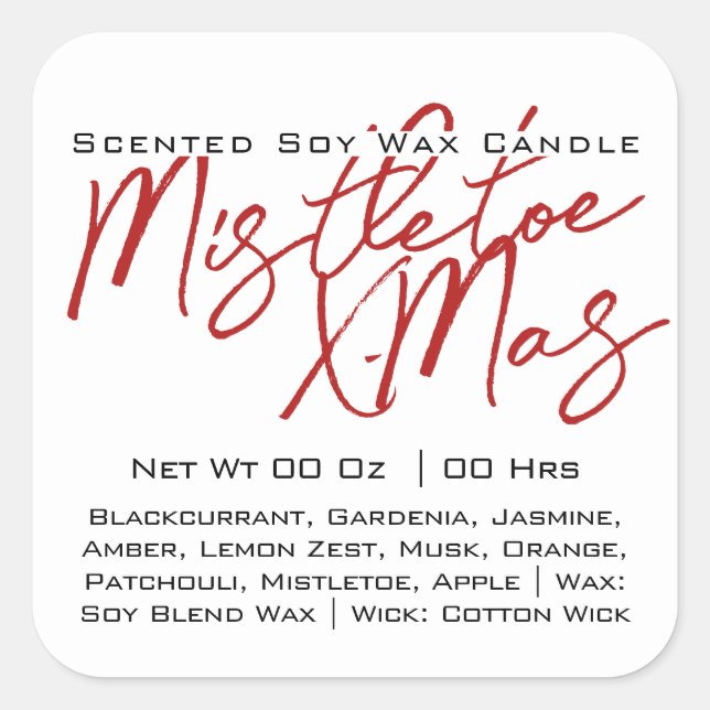 Modern Calligraphy Lettering White Black Candle Square Sticker (Front)