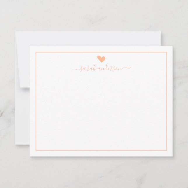 Modern Calligraphy Light Peach Heart Personalize Card (Front)