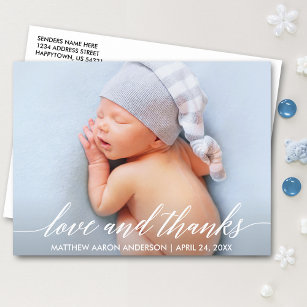Modern Calligraphy Love and Thanks Baby Photo Postcard