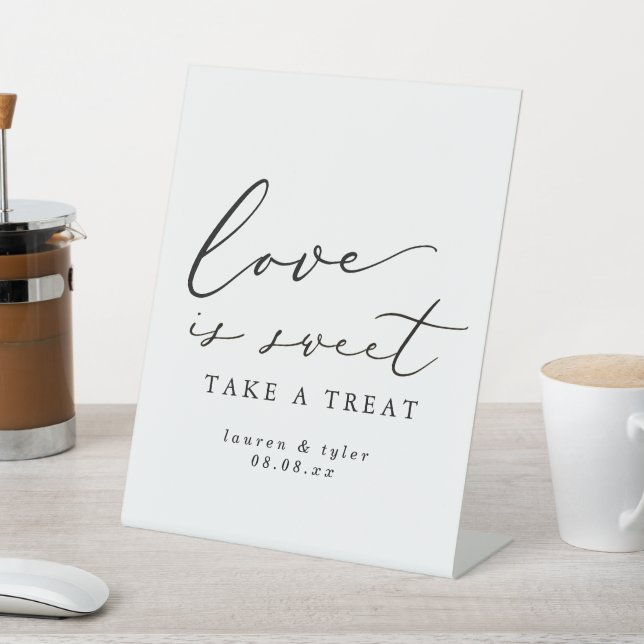 Modern Calligraphy Love is Sweet Wedding Dessert Pedestal Sign (In SItu)