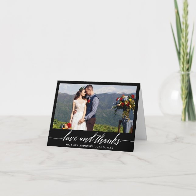 Modern Calligraphy Love Thanks Wedding B Note Thank You Card (Front)