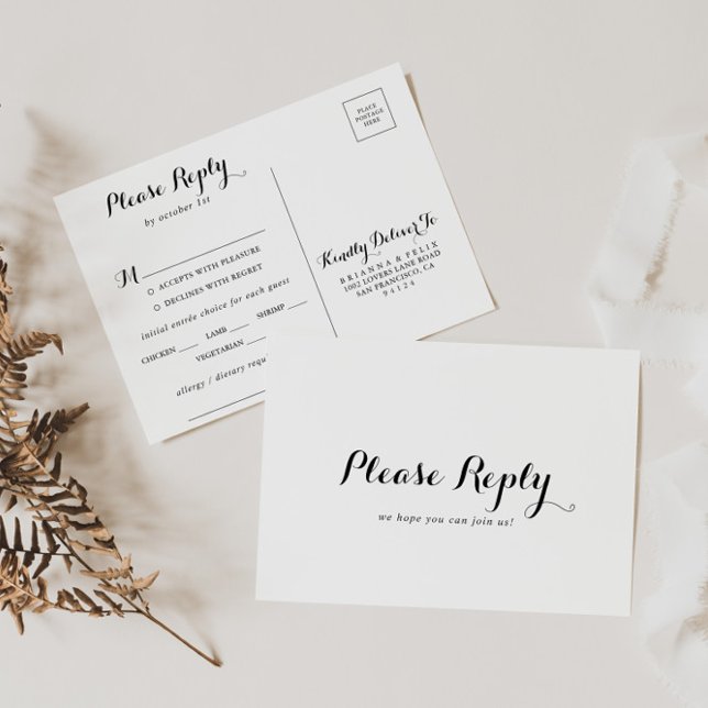 Modern Calligraphy Menu Choice RSVP Postcard (Creator Uploaded)