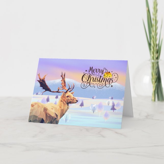 Modern Calligraphy Merry Christmas Deer  Card (Front)