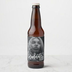 Modern Calligraphy Minimal Full Photo Graduation Beer Bottle Label