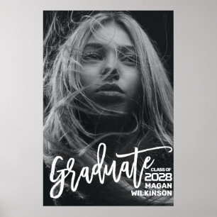 Modern Calligraphy Minimal Full Photo Graduation Poster