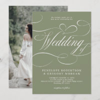 Modern calligraphy Minimalist Sage Green Wedding  
