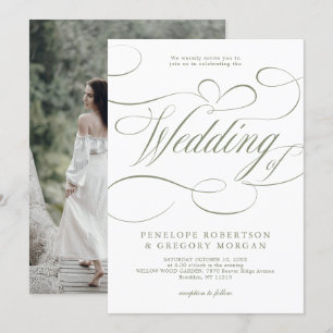 Modern calligraphy Minimalist Sage Green Wedding Invitation
