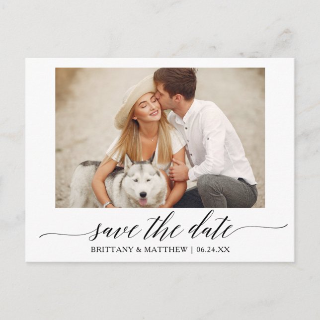 Modern Calligraphy Minimalist Save The Date Photo Postcard (Front)