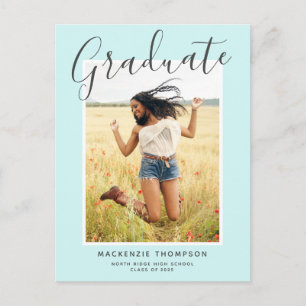 Modern Calligraphy Mint Green Photo Graduation Postcard