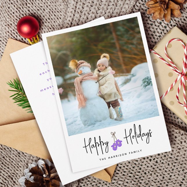 Modern Calligraphy Mittens Photo Flat Holiday Card (Modern Calligraphy Mittens Photo Flat Holiday Card)