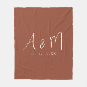 Modern Calligraphy Monogram Initials and Date Fleece Blanket
