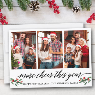 Modern Calligraphy More Cheer This Year 3 Photo Holiday Card