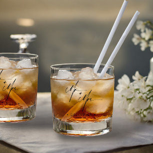 Modern Calligraphy Mr & Mrs Black ID1025 Whiskey Glass