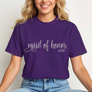 Modern Calligraphy Natural on Purple Maid of Honou T-Shirt