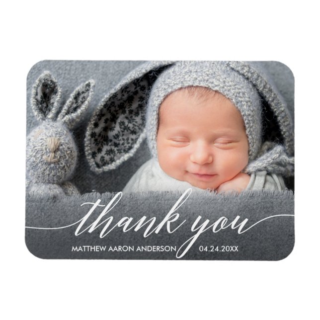 Modern Calligraphy New Baby Photo Thank You Magnet (Horizontal)