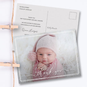 Modern Calligraphy New Baby Thank You  Photo Birth Postcard