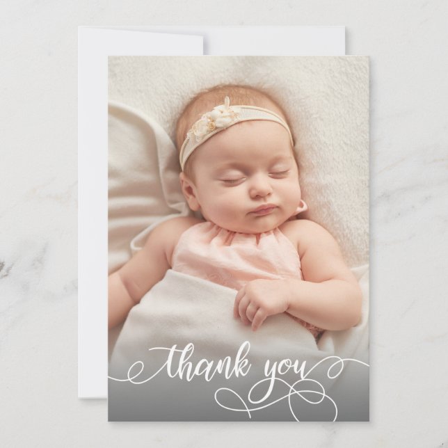 Modern Calligraphy Newborn Baby Photo Thank You (Front)