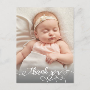 Modern Calligraphy Newborn Baby Photo Thank You  Postcard