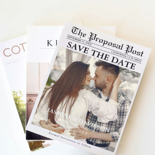 Modern Calligraphy newspaper wedding save the date Invitation