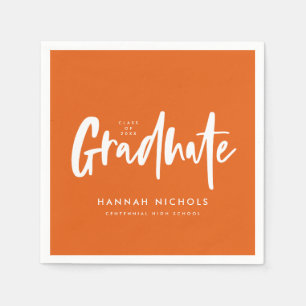 Modern Calligraphy Orange Graduation Party Napkin