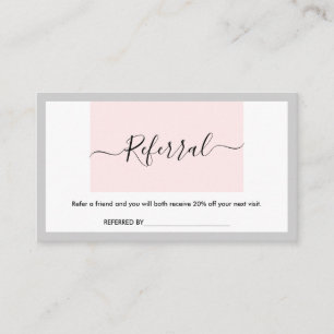 Modern Calligraphy Pastel Pink & Light Grey Refer Business Card