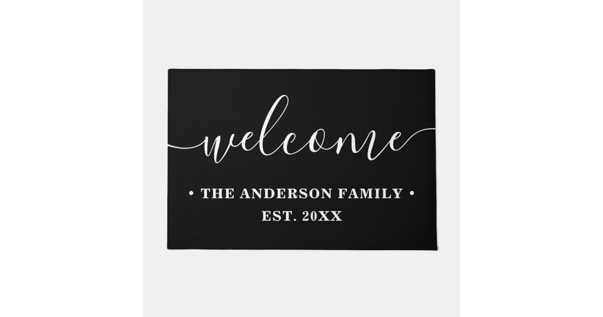 Modern Calligraphy Personalized Family Welcome Doormat Zazzle Ca